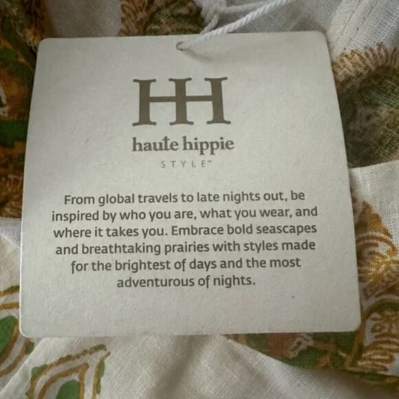 Haute Hippie Peasant Blouse L NWT Printed Boho Festival Linen Blend Off Shoulder - Picture 4 of 5